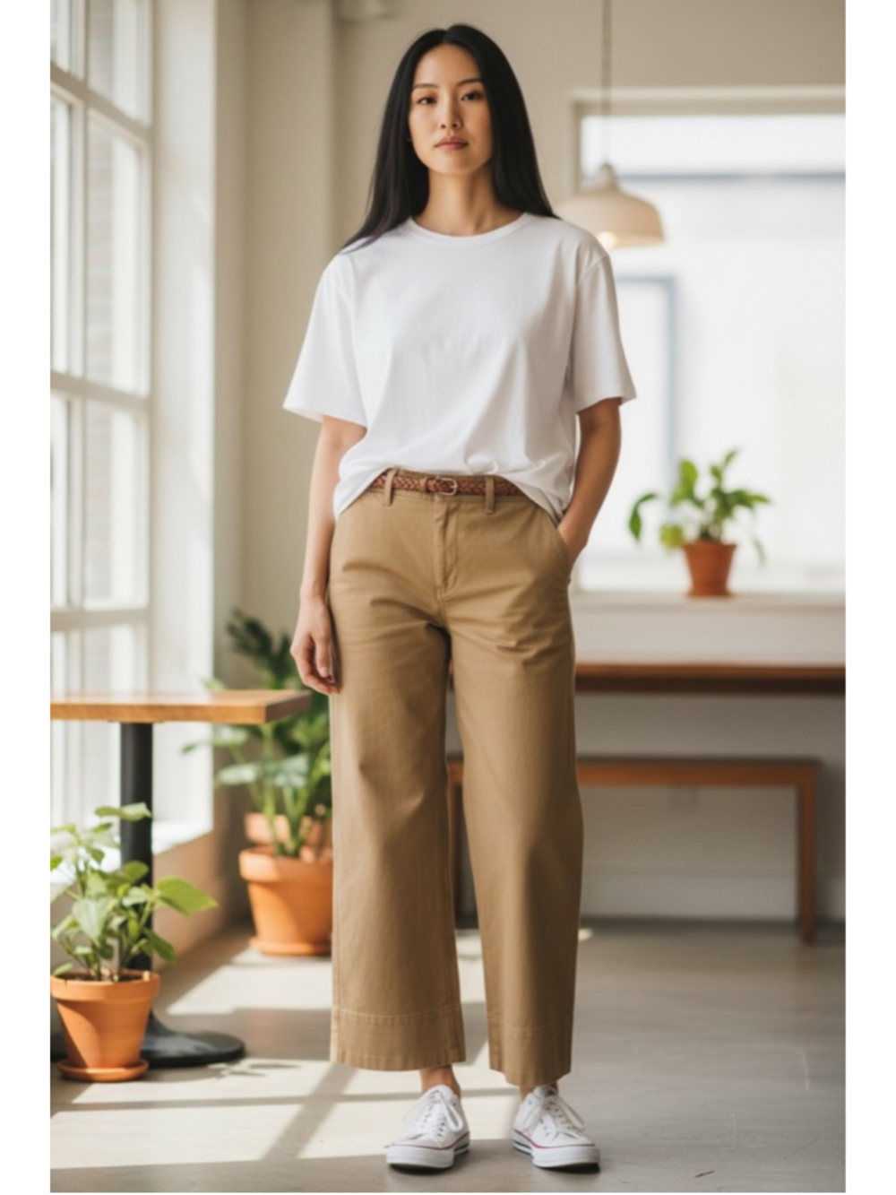 Everlane The Lightweight Wide-Leg Crop Cotton Chino Pants Stretch Mariner Sz 4